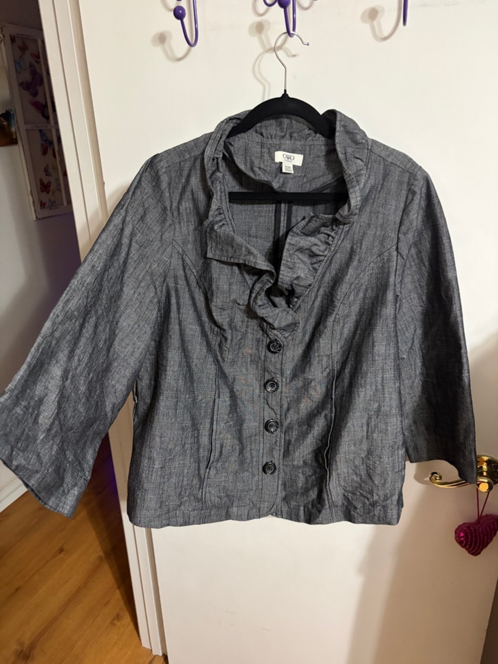 🧡14/16 Cato Dark Charcoal Gray Women's Button-Front Blazer Jacket